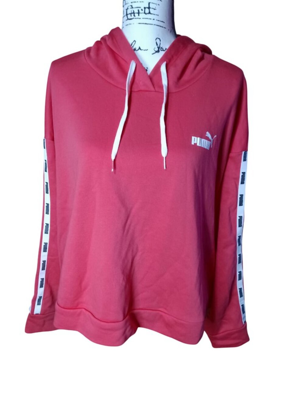NWT Puma Womens Micro Tape FT Hoodie Paradise Rose Relaxed Fit Crop 3X